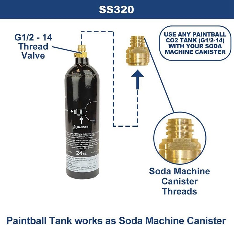 Ss320 Adapter Converts Co2 Tank to Soda Machine Tank Canister, Soda Co2 Club Cylinder Tank