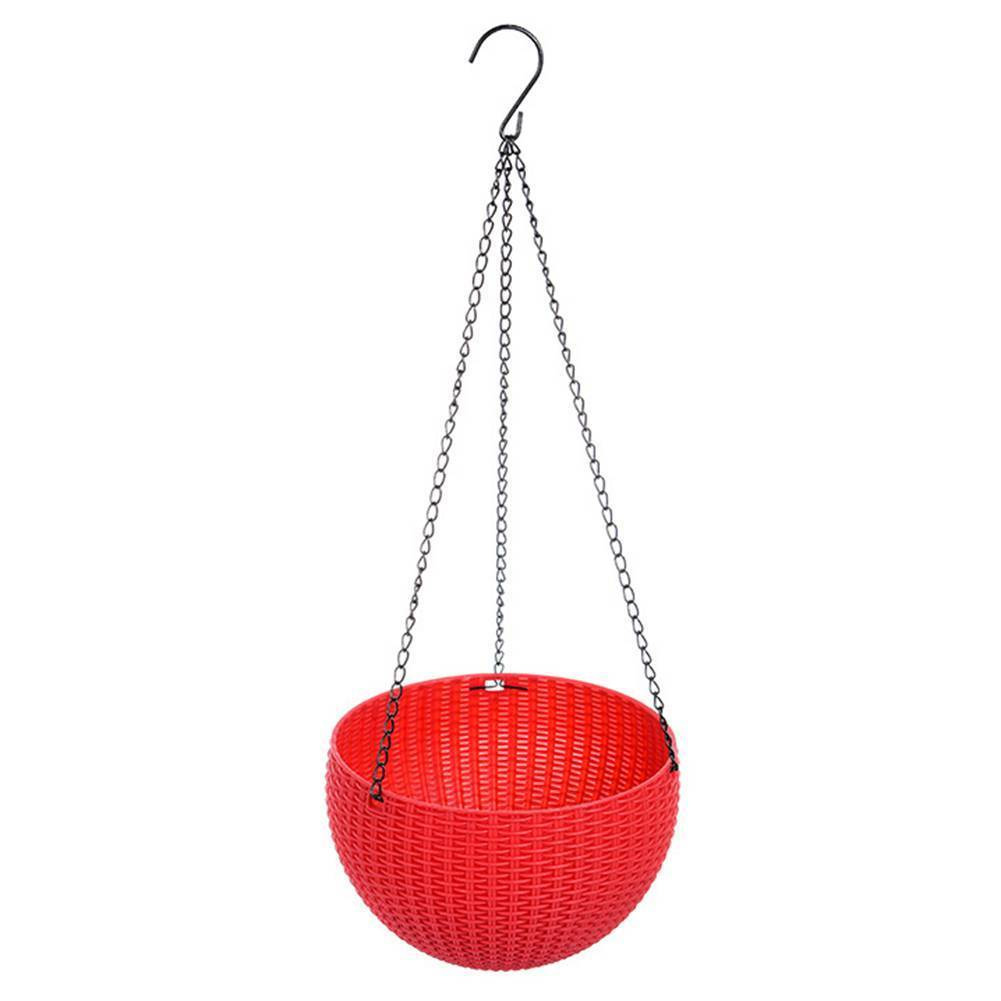Flowerpot Rattan hanging plastic basket nursery flower pot hanging garden plant storage pots home decor bonsai holder: Burgundy