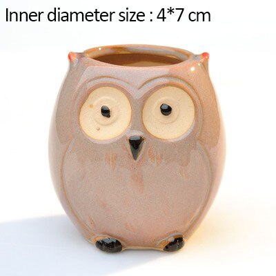 maison jardin décoration en céramique fleur Pos mignon hibou Miniature modèle Succulent Pot de fleur planteur décorations de bureau: D