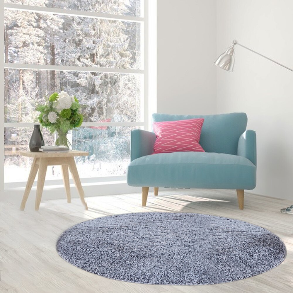 Soft Round Faux Fur Rug Carpets For Children'S Bedroom Living Room Fluffy Thermal Rug Shaggy Pile Gray Carpet Mat Bedside Mats