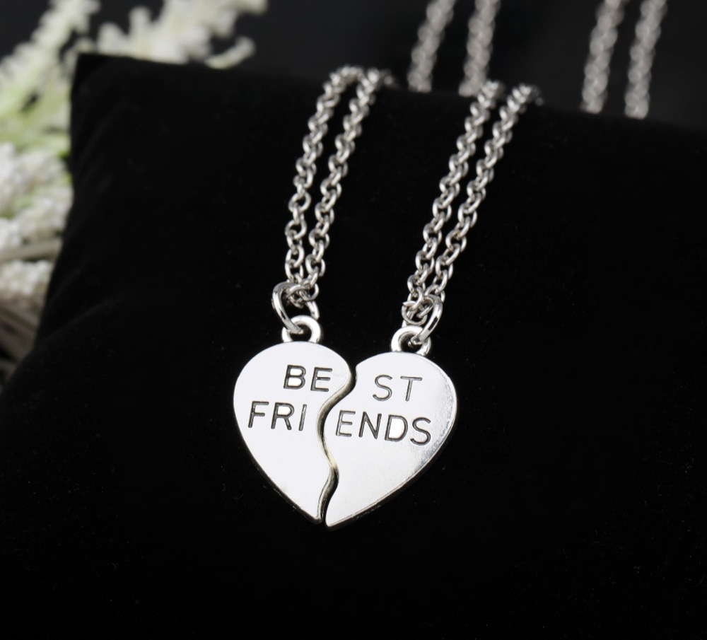 Two - Piece Set Of Two Stitching Best Friends Couple Heart - Shaped Pendant Necklace