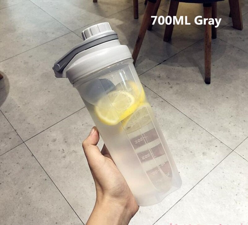 500/700 ML Drinkware Sport Lekvrij Eiwit Shaker Fles Sport Wei-eiwit Gym Mixer Water Fles: 700ML Gray