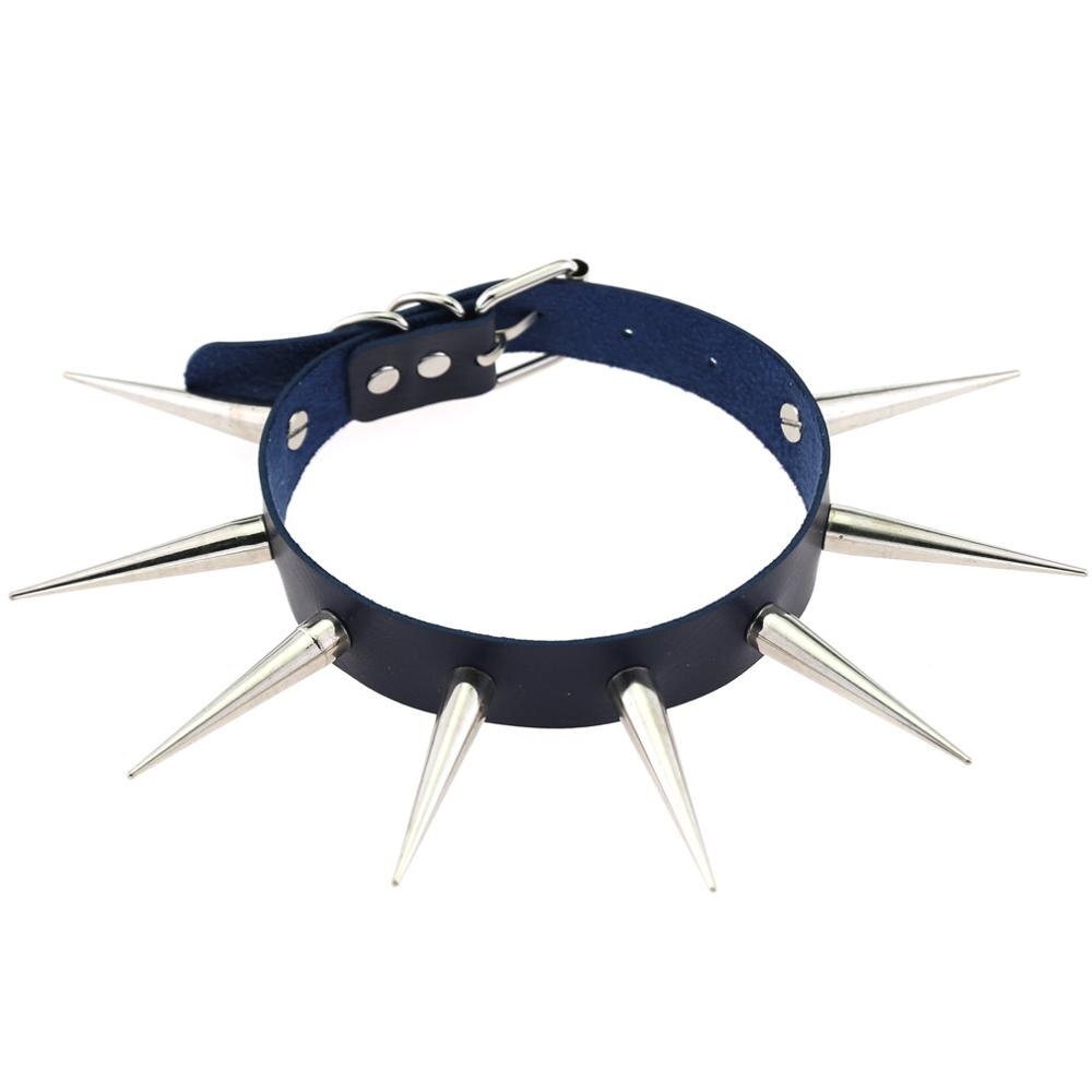 Gothic Versetzt Punk Choker Kragen Mit Lange 5,5 cm Spikes Nieten Handgemachte Chocker Halskette Goth Schmuck: dark blue