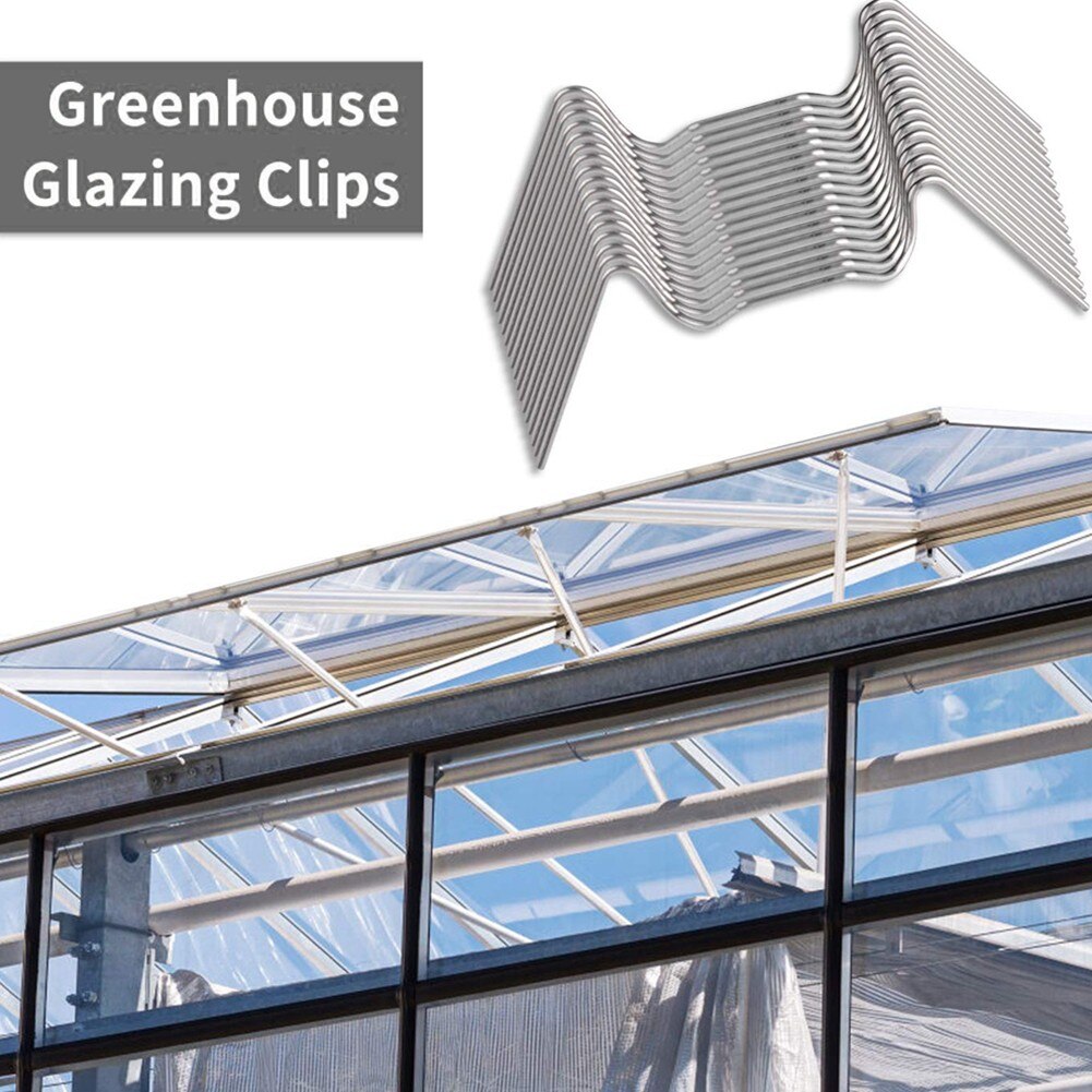 25/50/100pcs Greenhouse Glass W Clips Stainless Steel Glazing Glass Clip Greenhouse Spares Parts Garden Supplies Fixing Clip