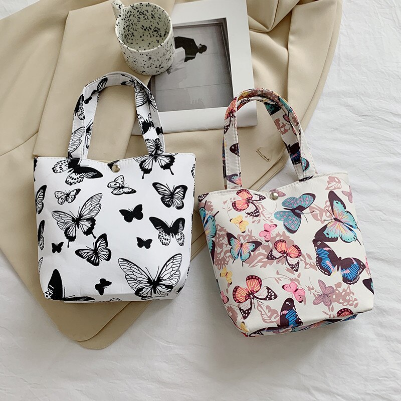 Sac fourre-tout japonais en toile, Mini fourre-tout Portable, Version coréenne Ins, sac à déjeuner pour filles, sac à bandoulière imprimé papillon léopard