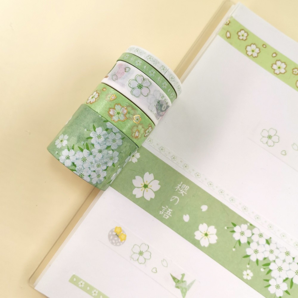 5 Stks/set Gouden Folie Washi Tape Japanse Sakura Kersenbloesems Scrapbooking Papier Stickers Dagboek Decoratieve Afplakband