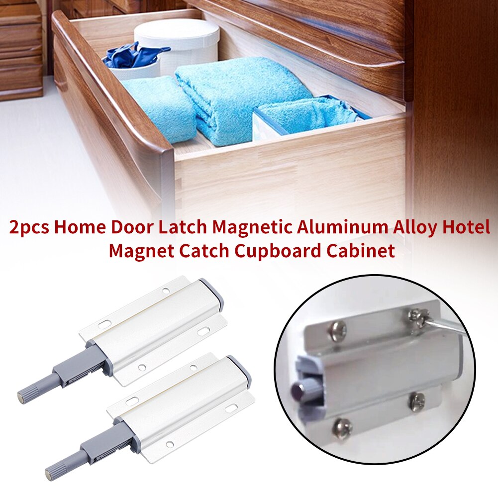 2pcs Cupboard Cabinet Magnet Catch Push To Open Door Latch Furniture Home Aluminum Alloy Hardware Magnetic Closure Drawer Hotel