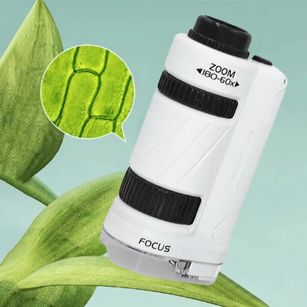 Mini microscopio educativo de mano para niños, Kit de microscopio biológico portátil, 60-180 aumentos