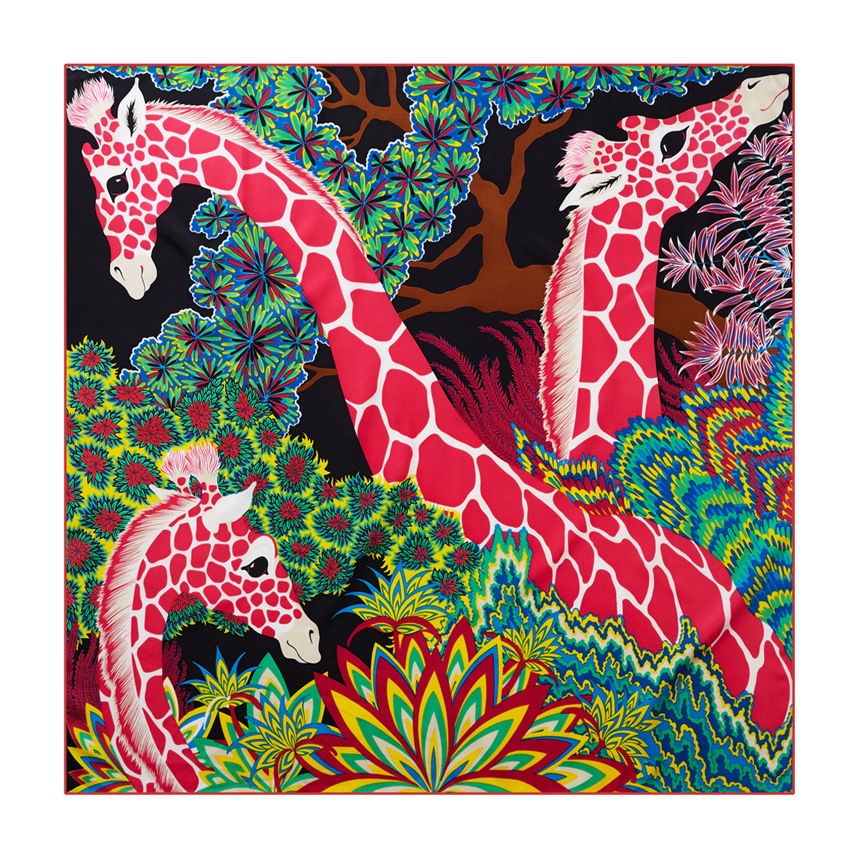 90Cm Drie Giraffen Hijab Sjaal Vrouwen Bandana Handgemaakte Gekruld Twill Zijde Vierkante Sjaal Luxe Foulard Hoofd Sjaals Sjaal: 90-43-1