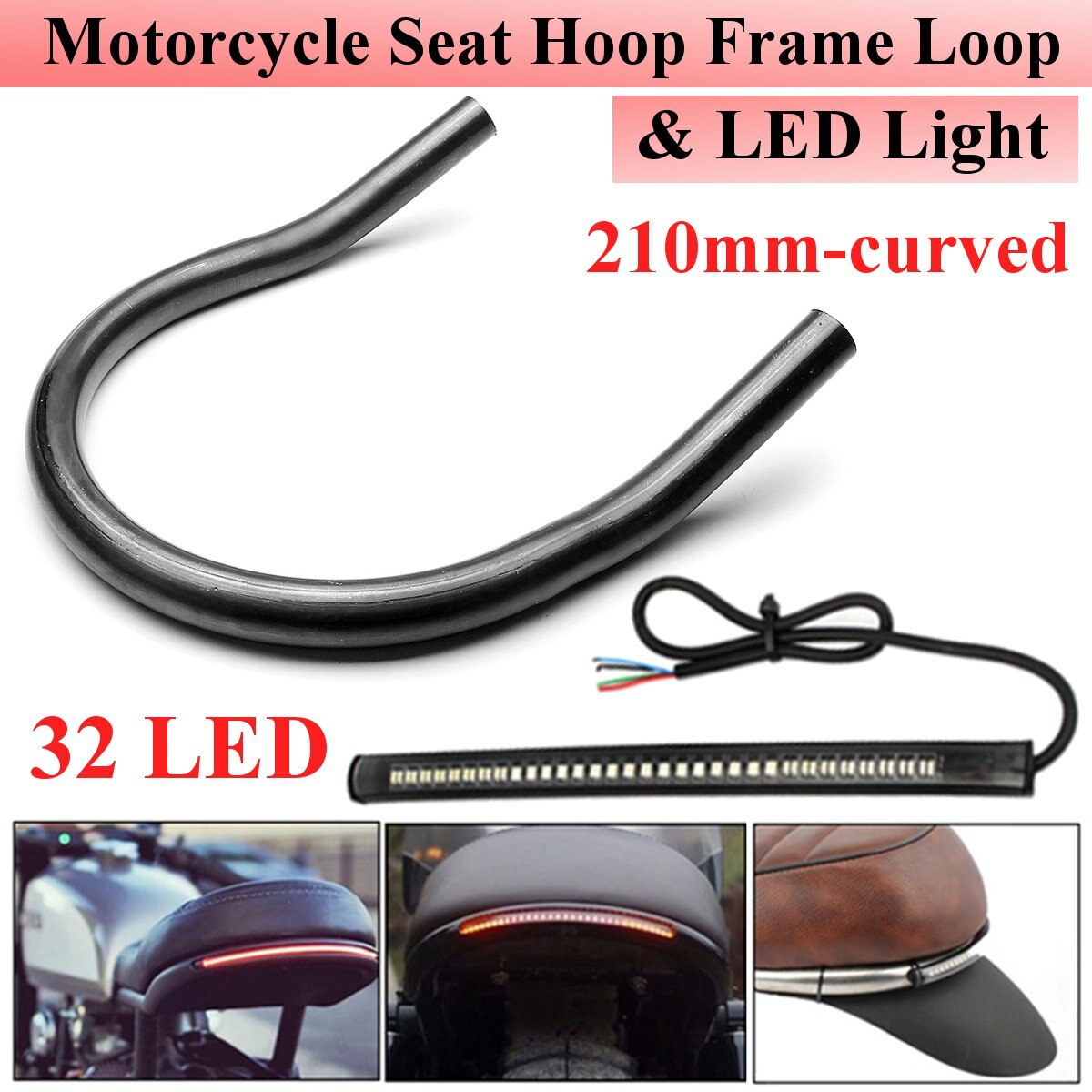 175/210/230MM Motorcycle Rear Seat Frame Hoop Loop LED Stop Richtingaanwijzer Remlicht voor Cafe racer/Honda/Kawasaki/Suzuki/Yamaha: 210mm Curved