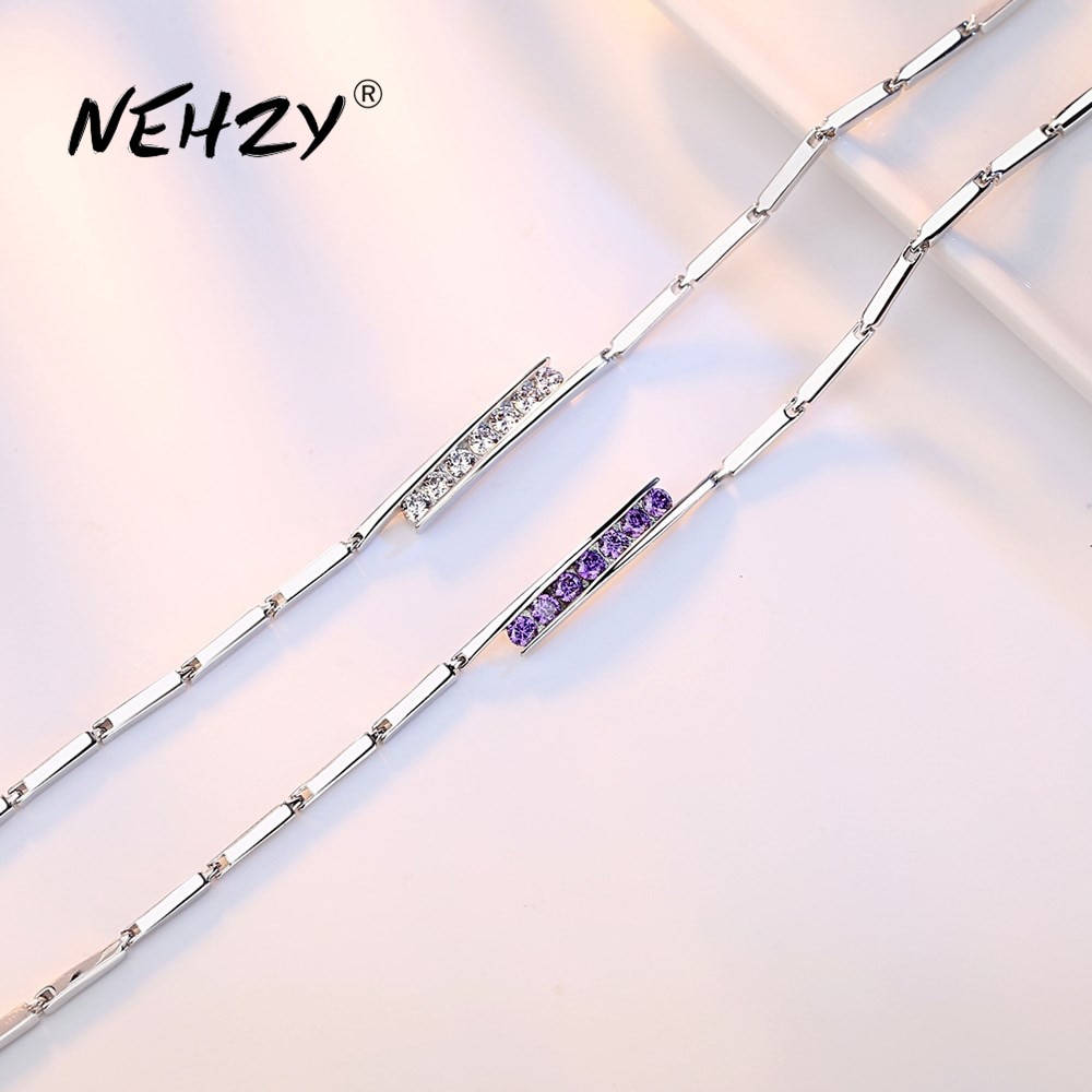 NEHZY S925 timbro argento nuovi gioielli moda donna di alta qualità viola cubo zirconia retrò semplice braccialetto lunghezza 20CM