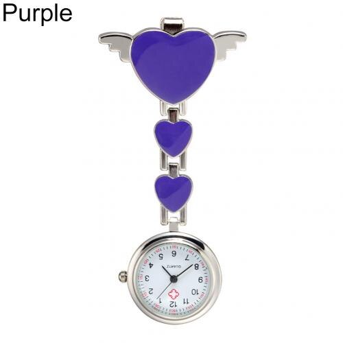 Nurses Watches Doctor portable Watch Cute Love Heart Quartz Clip on Fob Nurses Brooch Tunic Pocket Watch: Purple 