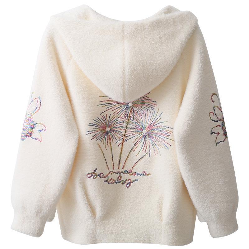 Vrouwen Jas Met Imitatie Nerts Fluwelen Jassen Korte Herfst En Winter Bloemen Mmbroidery Fluwelen Gebreid Vest Dikke