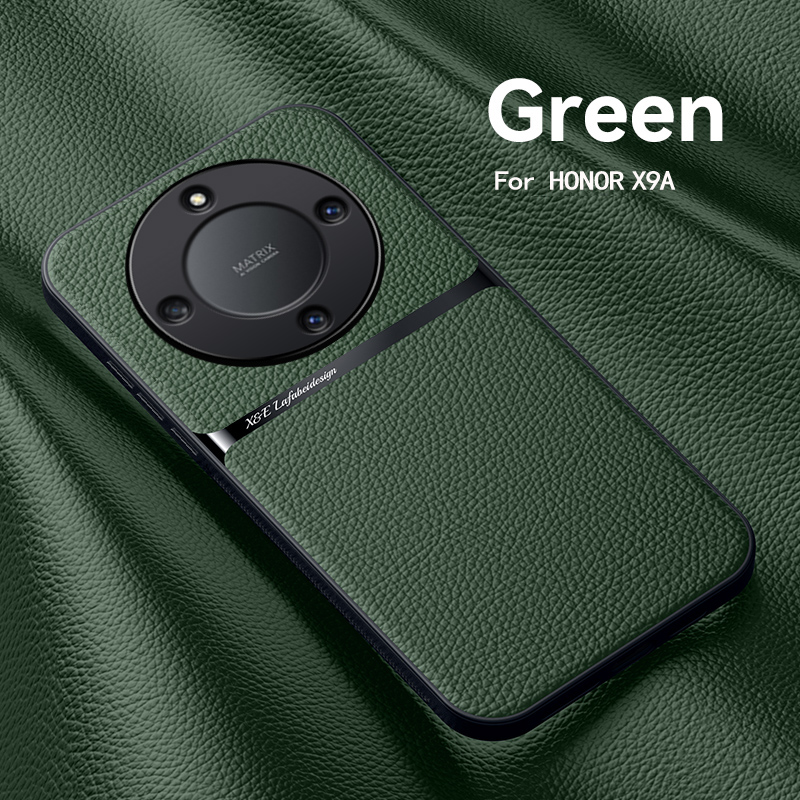 Luxus-lederhülle mit metallplatte für honor  x9a  x9a honor x 9a x 9 a, 6.67 " magnetische autohalterung: Grün