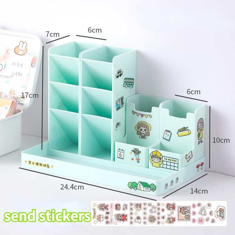 Kawaii Desktop Stationery Organizer Pen Holder Storage Box Set Office Desk Storage Shelf Office Desktop Organizer Cute Storage: green