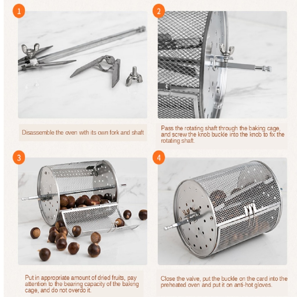 Utensilio de vajilla para horno para asar, de acero inoxidable, para el hogar, asador de parrilla, cesta para hornear, Tuercas giratorias, granos de maní, parrilla para barbacoa