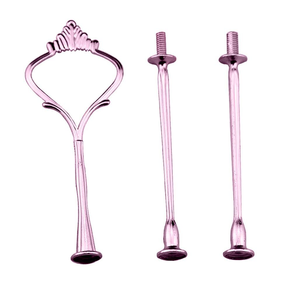 3 Tier Hardware Crown Cake Plate Stand Handle Fitting Wedding Party Table Decor Dessert Plates Rack Fruit Tray for Baking tool: Pink