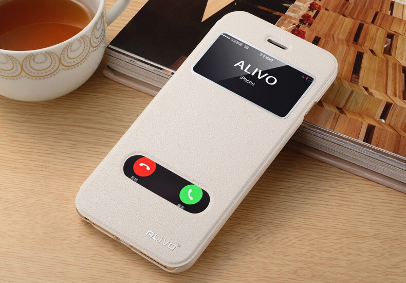 for iphone 6 plus case,Business View Window PU Leather Smart Case For iphone 6 6s plus Flip Cover ALIVO Brand #04011