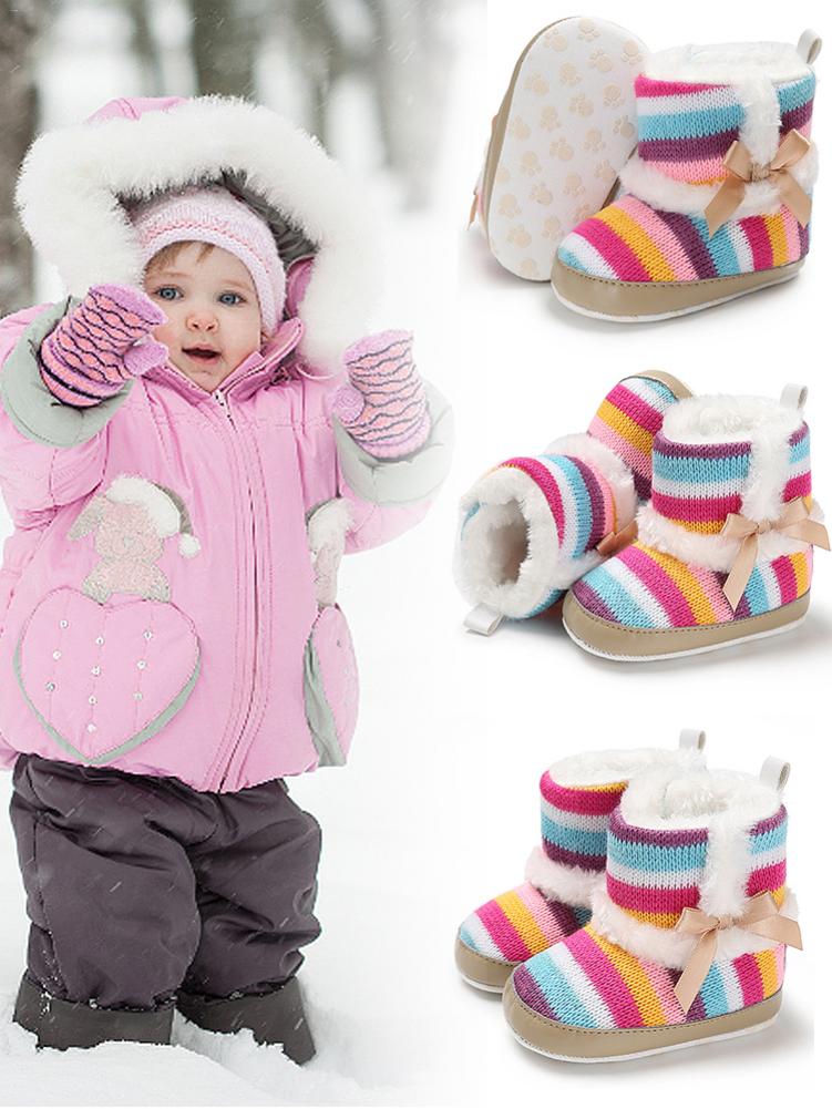 Botas de nieve para niñas pequeñas, zapatos cálidos con suela suave de arco iris, de princesa, para invierno