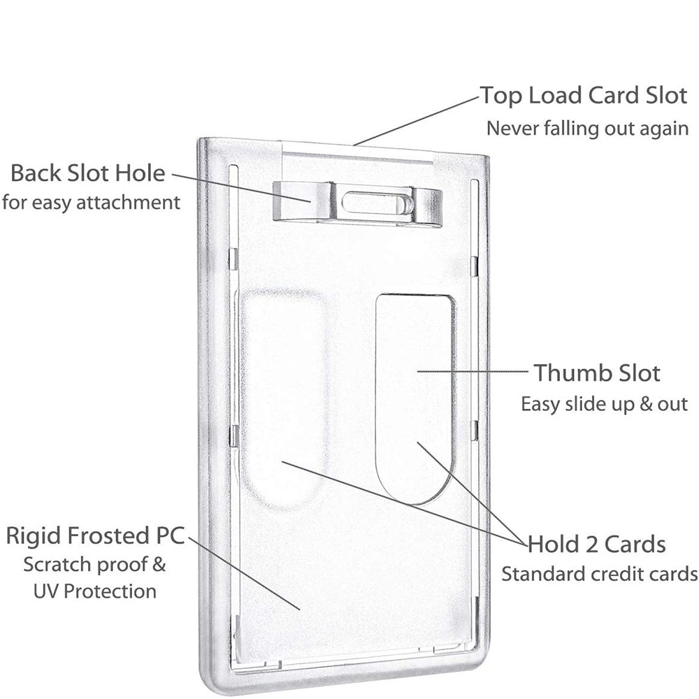 Slim Heavy Duty Frosted Rigid Polycarbonate Plastic ID Badge Holders Vertical / Horizontal Half Card Badge Holder Swipe ID Cards