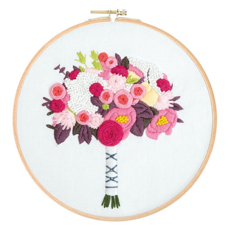 DIY Stamped Embroidery Starter Kit Embroidery Bouquet Material Package Embroidery Cloth Color Threads Tools Kit Handmade Tools