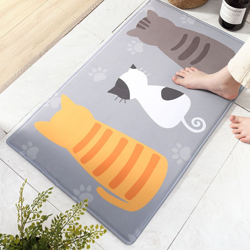 Rectangle Area Entrance Door Mat Cartoon Cat Paw Fish Print Non-Slip Sponge Floor Carpet Flannel Absorbent Bath Rug