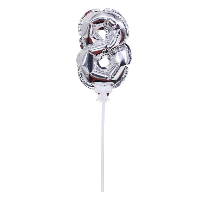 1Pcs Gelukkige Verjaardag Folie Aantal Ballon Cake Topper Kids Verjaardag Bruiloft Cake Decor Automatische Opblaasbare Ballon: silvery 8