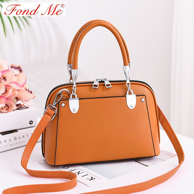 Ensfarget bærbar skulderveske med skulderkors: Oransje