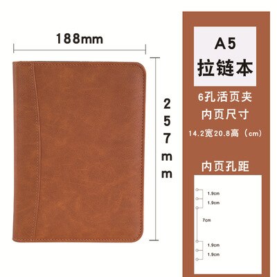 Faux Leather A5 B5 Padfolio with Calculator Zipper Binder Notebook Briefcase File Executive Folder Spiral Travel Notepad: Brown