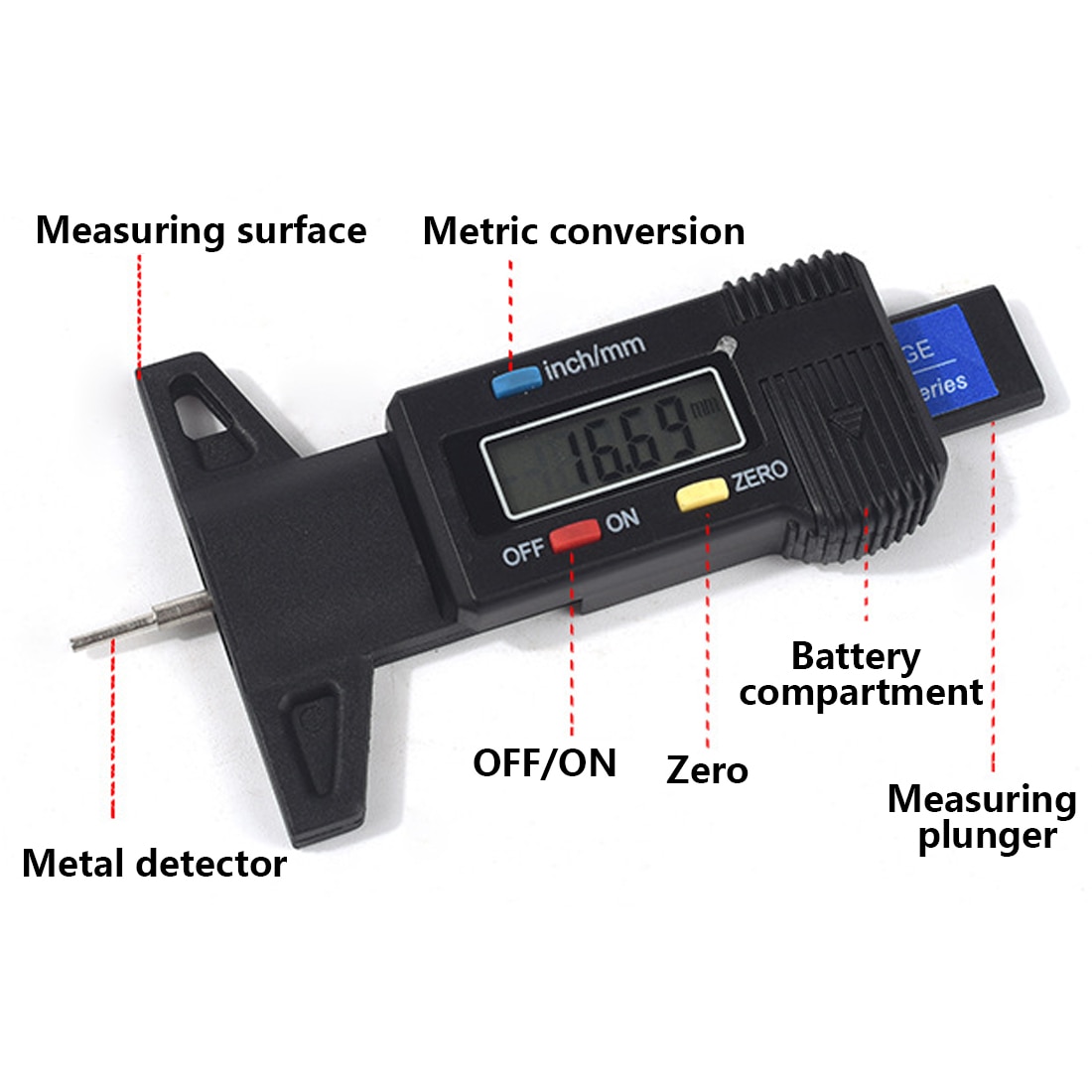 Black Digital Tire Tread Depth Gauge Meter Measurer LCD Display Tread Checker Tire Tester For Cars Trucks 0-25.4mm
