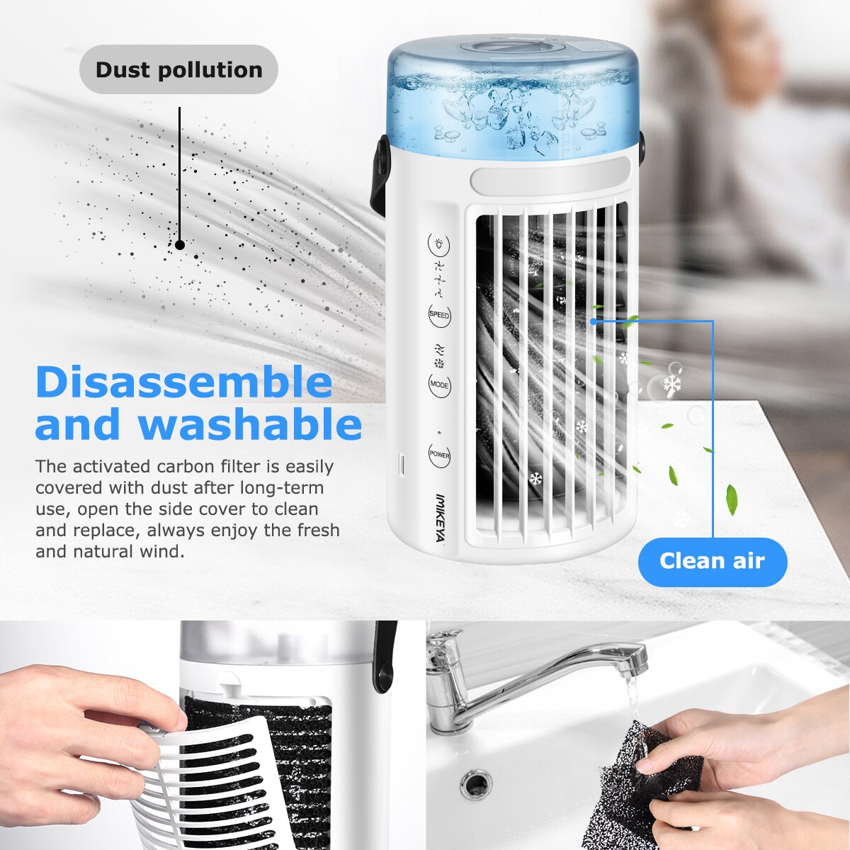 Imikeya Draagbare Luchtkoeler 4 In 1 Mini Usb Airconditioner Ventilator Desktop Ventilator Met 3 Snelheden Voor Thuis room Office