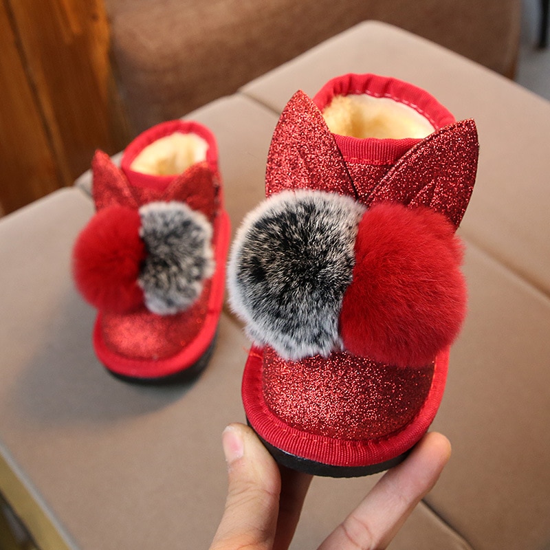 Babylaarzen met bont winter katoenen schoenen pluche warme antislip peutermeisjes enkellaars glitter sneeuwlaarzen sss 003