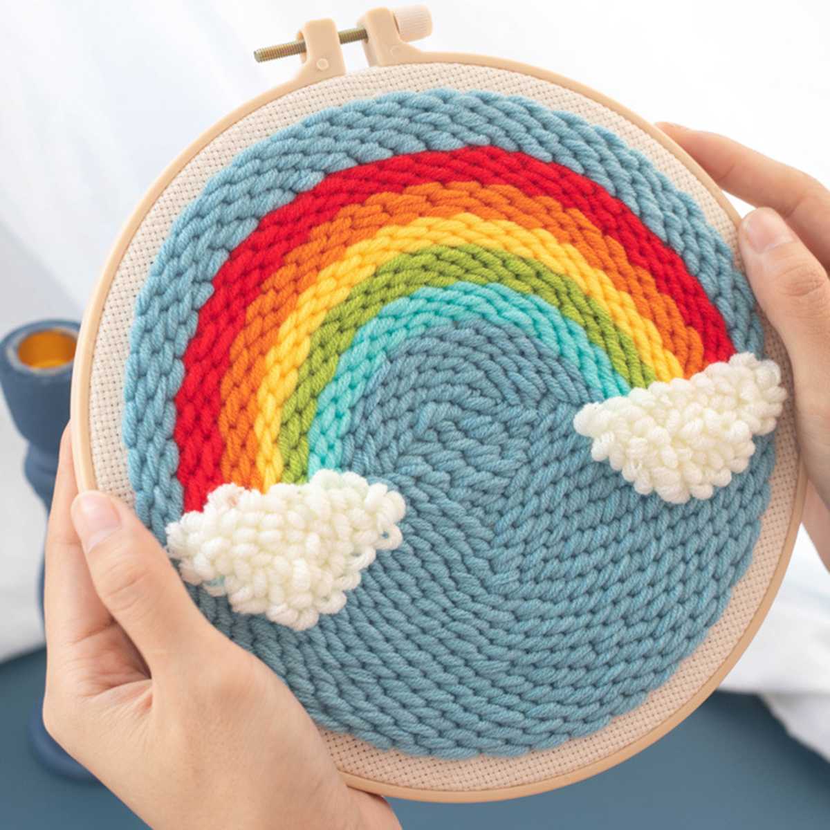 Diy broderi regnbue håndarbejde håndarbejde begynder korssting kit klud maleri broderi cirkel boligindretning hoop nål
