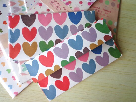 50pcs Craft DIY Envelope Dots Heart Flower Paper Envelope for Card Letter Paper 10 Patterns mix 18x9cm