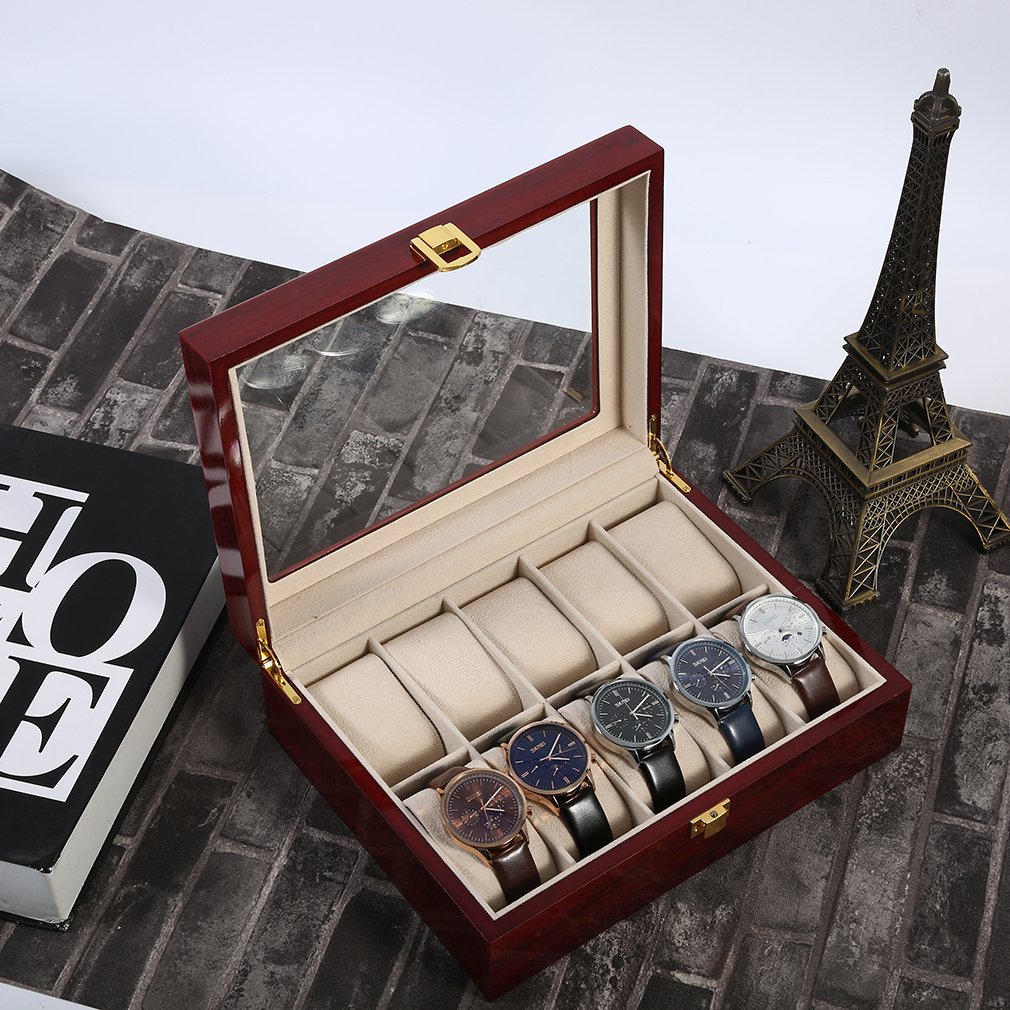 Houten/Lederen 8/10/12 Grids Display Sunglass Case Duurzaam Houder Sieraden Horloge Collection Organizer Box Container