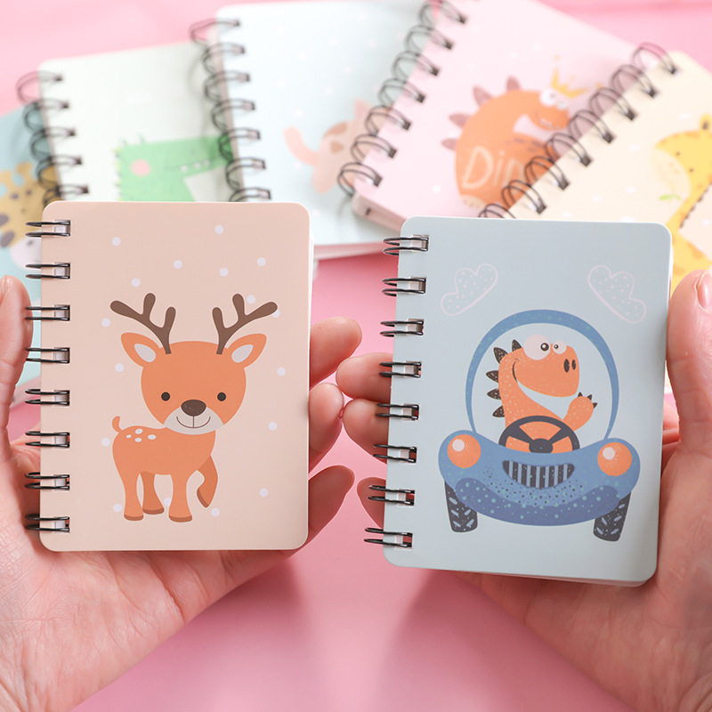Kawaii Cat Binder Spiral Notebook A7 Cute Dinosaur Writing Pads Pocket Books For Kids Korean Stationery School Supplies