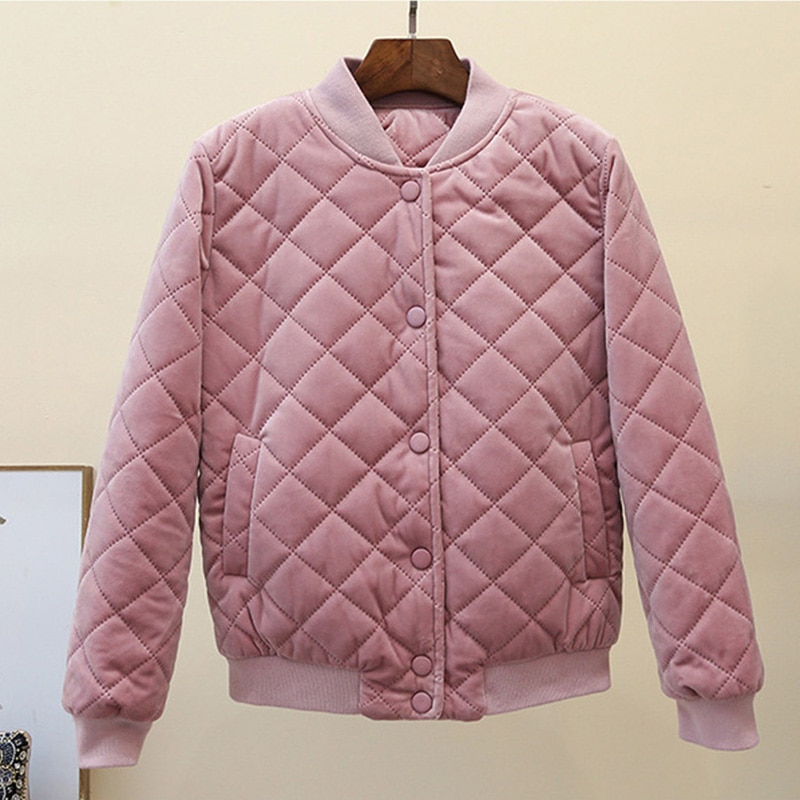 Jacka dam guld sammet vadderad baseball uniform kappa harajuku bomull kostym chaqueta mujer dunjackor kvinnliga kläder  b92303
