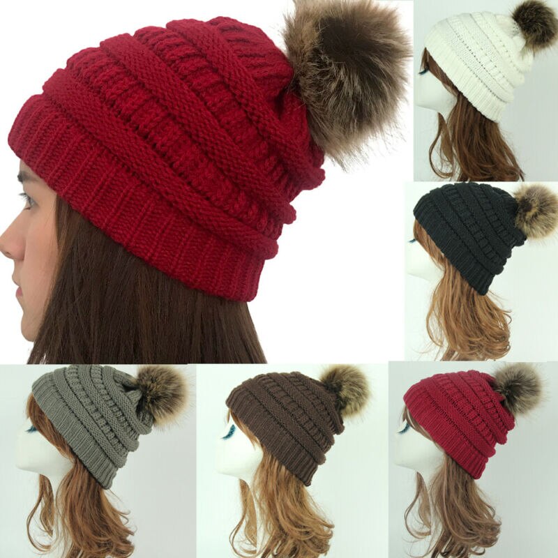 Casual mössor bubbelstickad unisex dam baggy beanie pom hatt dam vinter varm virkad stickad skidmössa hästsvans vanlig