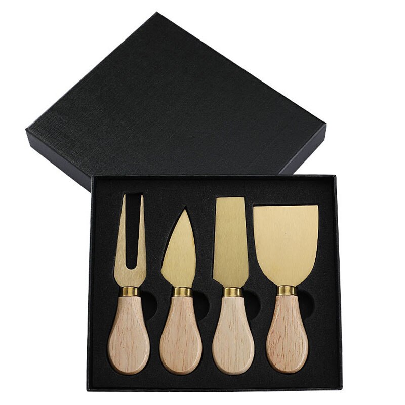 Premium 6-Piece Cheese Knife Set with Box Complete Rubber Wood Handle Steel Stainless Cheese Knives Collection