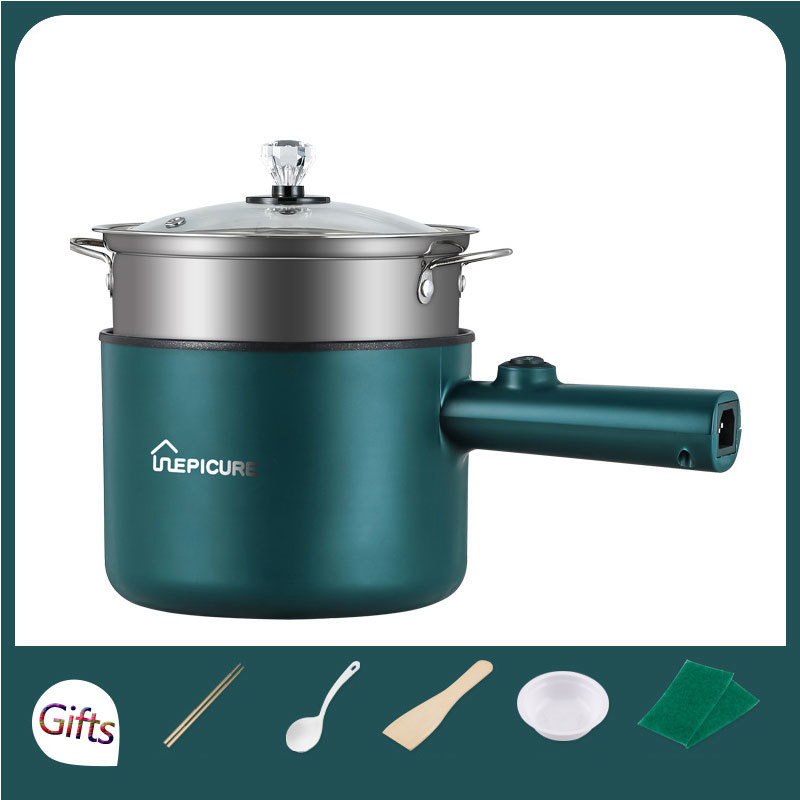 Elektrische Fornuis Machine Huishoudelijke 1-2 Mensen Pot Multi Elektrische Rijstkoker Non-stick Pan 110-220V Enkele/Dubbele Laag: Green with 1 steamer / VS