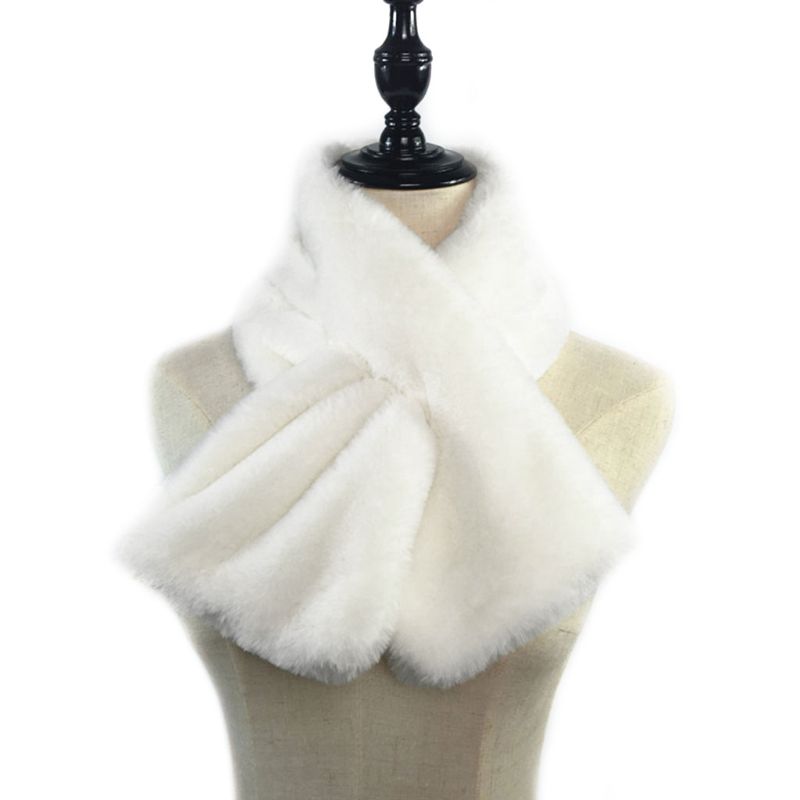 15 x 90cm kvinder vinter tykkere plushfur tørklæde solid slik farve krave sjal hals varmere skuldertræk strikket halstørklæde l: Beige