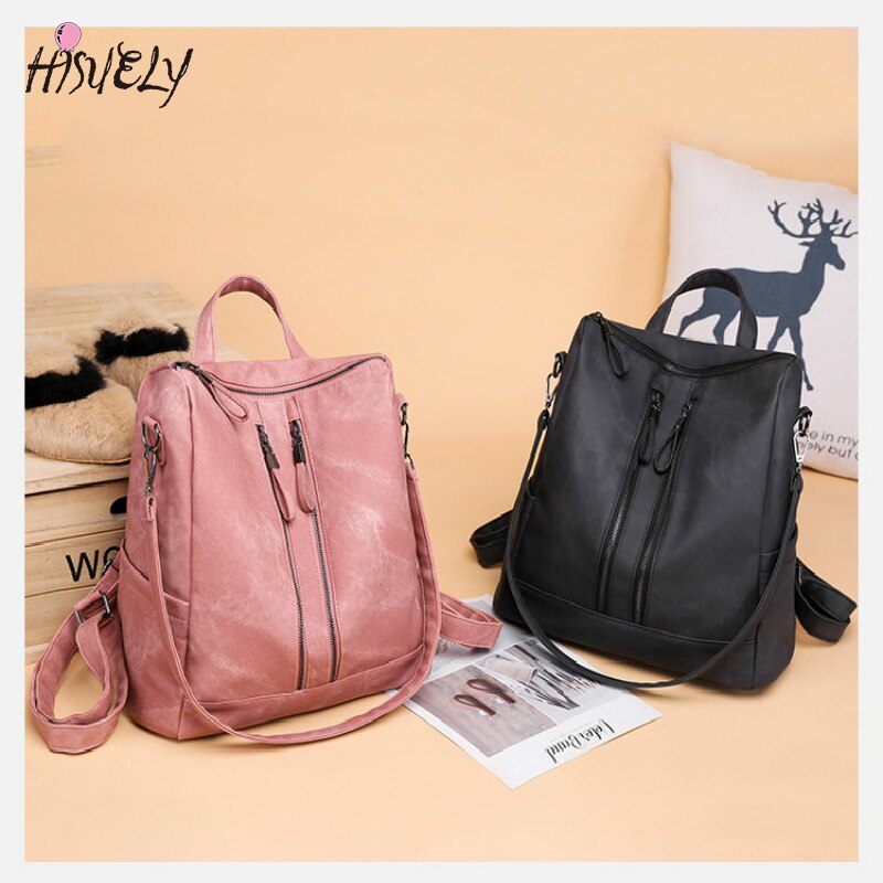 HISUELY Bohemia Women Shoulder Bag PU Leather Travel Backpack School Bag for Girl Sac a Dos Feminina BG899B