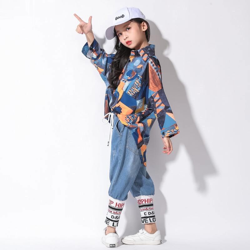 Camicia per Graffiti Street Dance per ragazze Hip Hop bambini primavera estate manica lunga camicette fresche adolescenti Jazz Casual top abiti in Costume