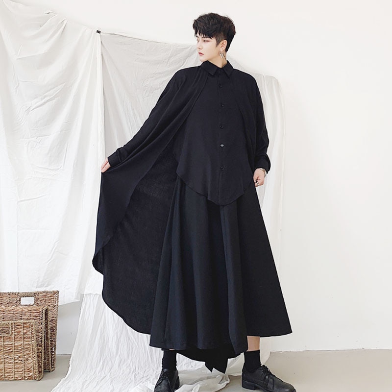 Abrigo informal holgado de manga larga para hombre, camisa blanca y negra, ropa de calle de Japón para hombre, camisa gótica de Hip Hop, cárdigan, ropa para espectáculos de escenario