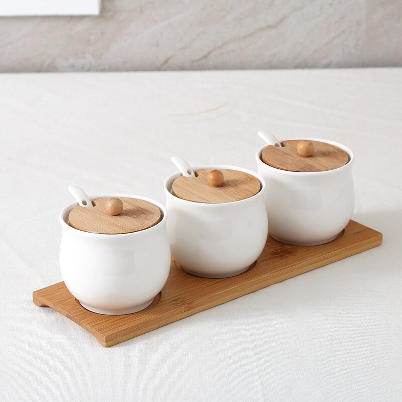 Keramische Specerij Opslag Jar Creatieve Keramische Keuken Kruiden Tank Set Olijfolie Fles Suiker Zout Shaker Kruidkruik: white gx1