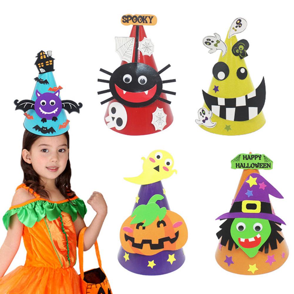 Kids Halloween Witch Bat Pumpkin-Vampire DIY Beanie Hat Paper Craft Party Decor Help exercise children's hands-on ability.DIYHat