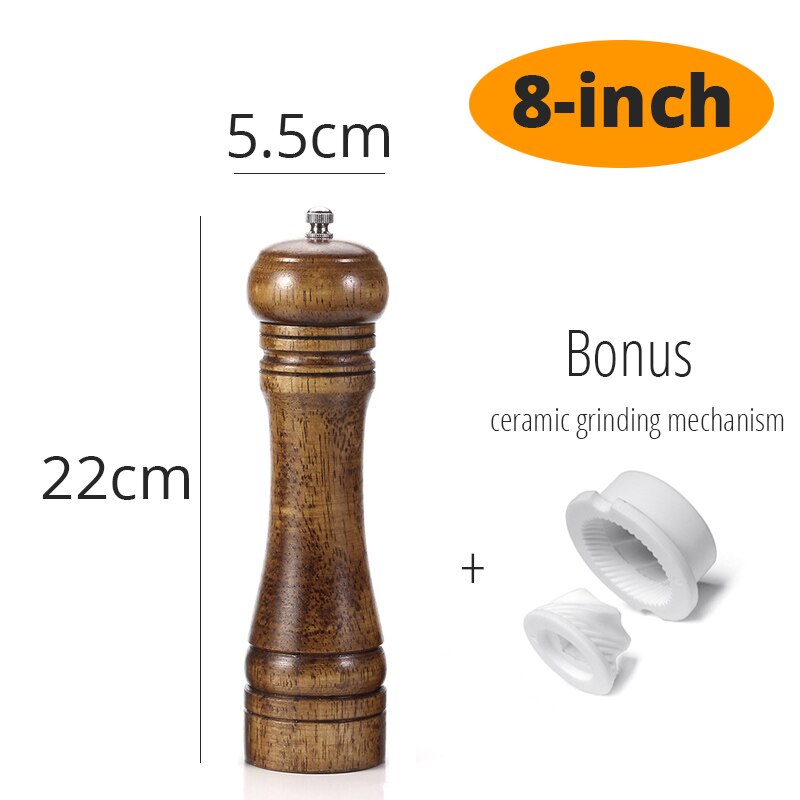 Salz und Pfeffer Mühle, Holz Pfeffer Schüttler mit Stark Einstellbare Keramik Grinder mit ersatz Keramik Rotor-küche zubehör: 8 inch X 1