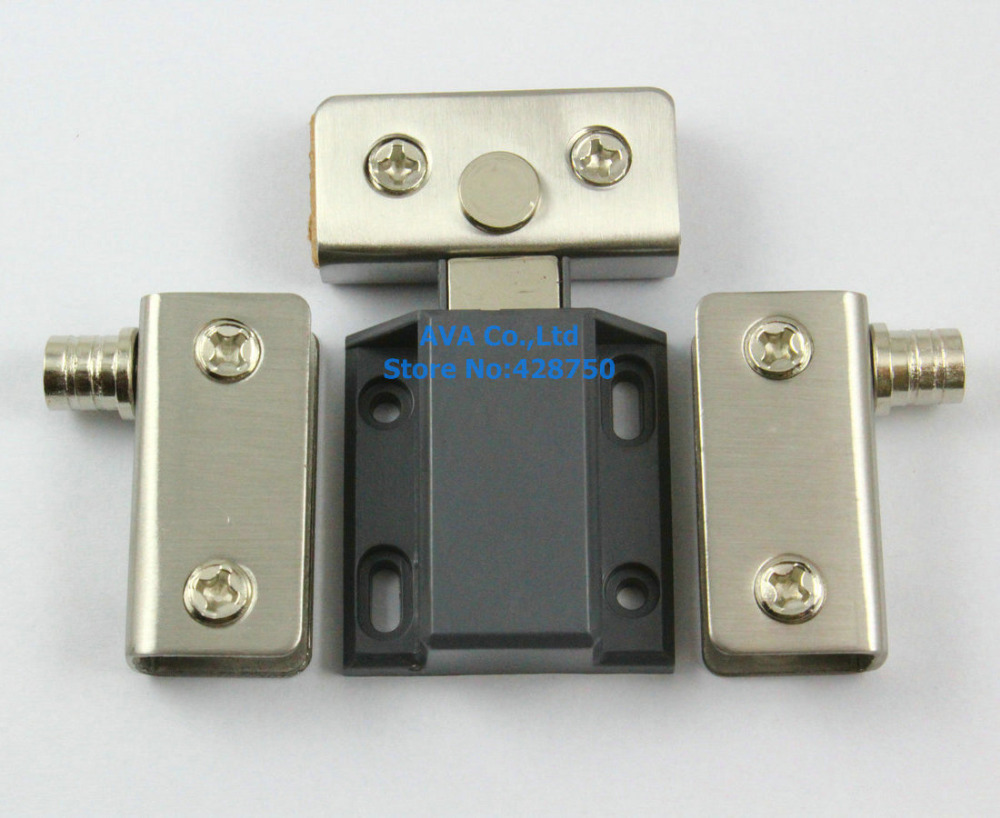 2 x Press Open Single Glass Door Pivot Hinge Set Clamp Clip Magnetic Catch Latch