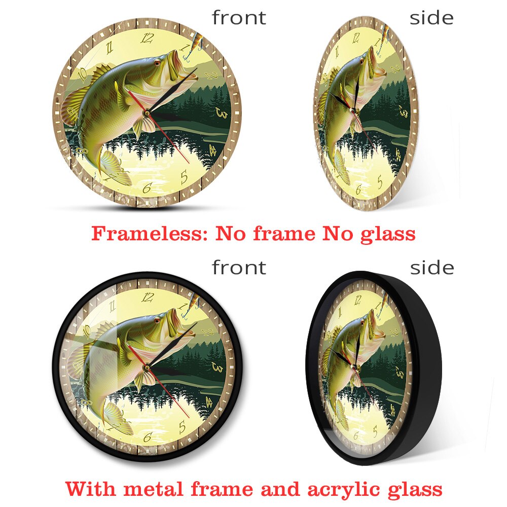 It's Fish O'Clock Fisherman Man Cave Bass Lure Full Color Print Fishing Wall Clock Modern Kitchen Watch Angling Fisherman