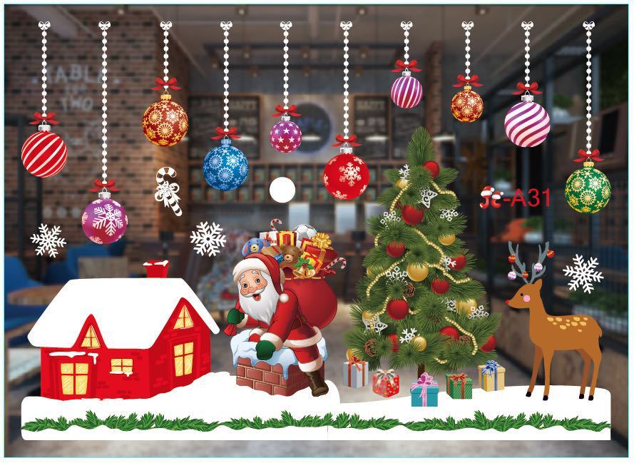 Large Merry Christmas Wall Sticker Stylish Santa Window Room Decoration PVC Year Home Decor Removable: E